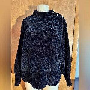 Cynthia Rowley black 100% polyester velvet sweater with pearls size Large